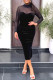 Casual Solid Patchwork Slit O Neck One Step Skirt Dresses