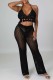 Sexy Solid Bandage Hollowed Out Backless Halter Sleeveless Two Pieces