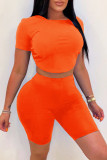 Casual Solid Bandage Backless O Neck Short Sleeve Two Pieces
