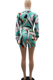 Vacation Print Bandage Patchwork Long Sleeve Two Pieces