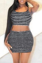 Sexy Striped Backless Spaghetti Strap Sleeveless Two Pieces