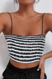 Sexy Striped Patchwork Backless Spaghetti Strap Tops