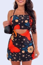 Sexy Casual Print Hollowed Out Backless Spaghetti Strap Sleeveless Dress Dresses