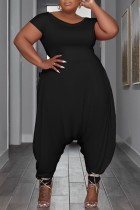 Casual Solid Basic O Neck Plus Size Jumpsuits