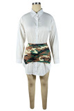 Casual Print Camouflage Print Patchwork Buckle Turndown Collar Long Sleeve Two Pieces