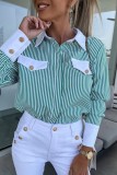 Casual Striped Print Patchwork Shirt Collar Tops
