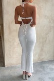 Sexy Casual Solid Bandage Hollowed Out Backless Halter Regular Jumpsuits