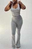Casual Solid Vests Pants U Neck Sleeveless Two Pieces