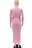 Casual Solid Bandage Hollowed Out Patchwork O Neck Pencil Skirt Dresses