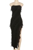 Sexy Solid Patchwork Backless Slit Strapless Long Dress Dresses