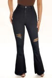 Casual Solid Ripped High Waist Skinny Denim Jeans