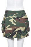 Casual Camouflage Print Patchwork Skinny High Waist Conventional Full Print Skirts