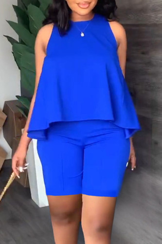 Casual Solid Patchwork O Neck Sleeveless Two Pieces