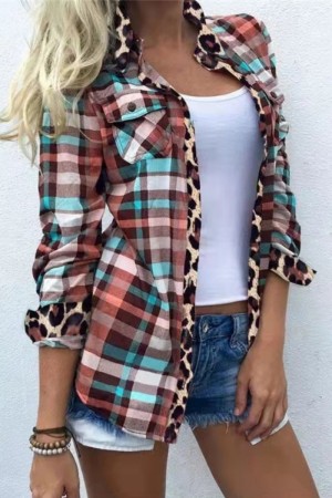 Casual Plaid Print Cardigan Shirt Collar Tops