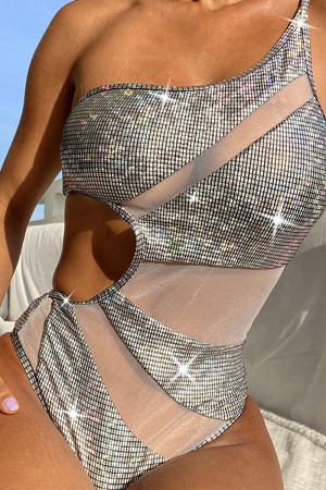 Sexy Solid Hollowed Out Patchwork See-through Asymmetrical Swimwears