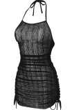 Sexy Solid Patchwork Draw String See-through Swimwears Cover Up