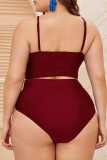 Sexy Solid Leopard Patchwork See-through O Neck Plus Size Swimwear