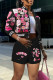 Casual Print Patchwork Buckle Long Sleeve Two Pieces