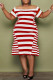 Casual Striped Print Patchwork Off the Shoulder Short Sleeve Dress Plus Size Dresses