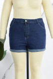Casual Solid Patchwork Regular High Waist Conventional Solid Color Plus Size Denim Shorts