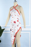 Sexy Print Bandage Backless Slit Halter Sleeveless Dress Dresses