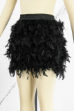 Celebrities Solid Patchwork Feathers High Waist Straight Solid Color Bottoms