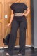 Casual Solid Patchwork O Neck Short Sleeve Two Pieces