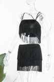 Sexy Casual Solid Tassel Patchwork Backless Spaghetti Strap Sleeveless Two Pieces