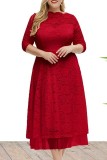 Casual Solid Patchwork See-through O Neck A Line Plus Size Dresses