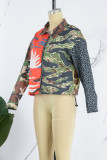 Casual Camouflage Print Patchwork Turndown Collar Outerwear