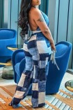 Sexy Casual Print Bandage Hollowed Out Backless Halter Skinny Jumpsuits