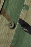 Street Camouflage Print Patchwork Buckle Turndown Collar Tops