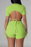 Casual Solid Bandage Backless O Neck Short Sleeve Two Pieces