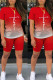 Casual Gradual Change Print Patchwork O Neck Short Sleeve Two Pieces