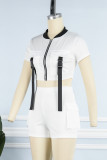 Casual Solid Patchwork Zipper Collar Short Sleeve Two Pieces