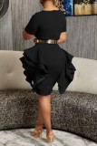 Casual Solid Patchwork O Neck Short Sleeve Dress (Without Belt)