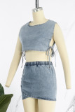 Casual Solid Bandage O Neck Sleeveless Two Pieces