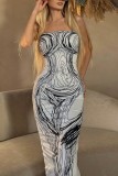Sexy Print Backless Strapless Sleeveless Dress Dresses