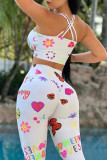 Sexy Casual Print Backless Vests Pants Spaghetti Strap Sleeveless Two Pieces