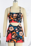 Sexy Casual Print Hollowed Out Backless Spaghetti Strap Sleeveless Dress Dresses