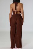 Sexy Casual Solid Bandage Backless Slit Halter Sleeveless Two Pieces