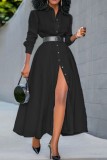 Casual Solid Patchwork Shirt Collar Long Dress Dresses (Without Belt)