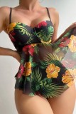 Sexy Print Patchwork See-through Backless Swimwears (With Paddings)
