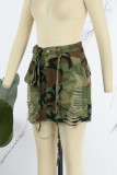 Casual Camouflage Print Ripped Skinny High Waist Conventional Full Print Skirts
