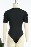 Casual Solid Patchwork Fold V Neck Skinny Bodysuits