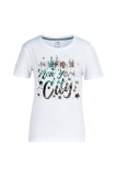 Casual Street Print Patchwork Letter O Neck T-Shirts