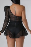 Sexy Casual Solid Patchwork Backless One Shoulder Regular Romper