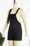 Casual Solid Patchwork Backless Spaghetti Strap Regular Romper (Without Vest)