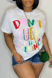 Casual Daily Print Patchwork Letter O Neck T-Shirts