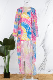 Sexy Casual Daily Print Tie-dye V Neck Long Sleeve Two Pieces